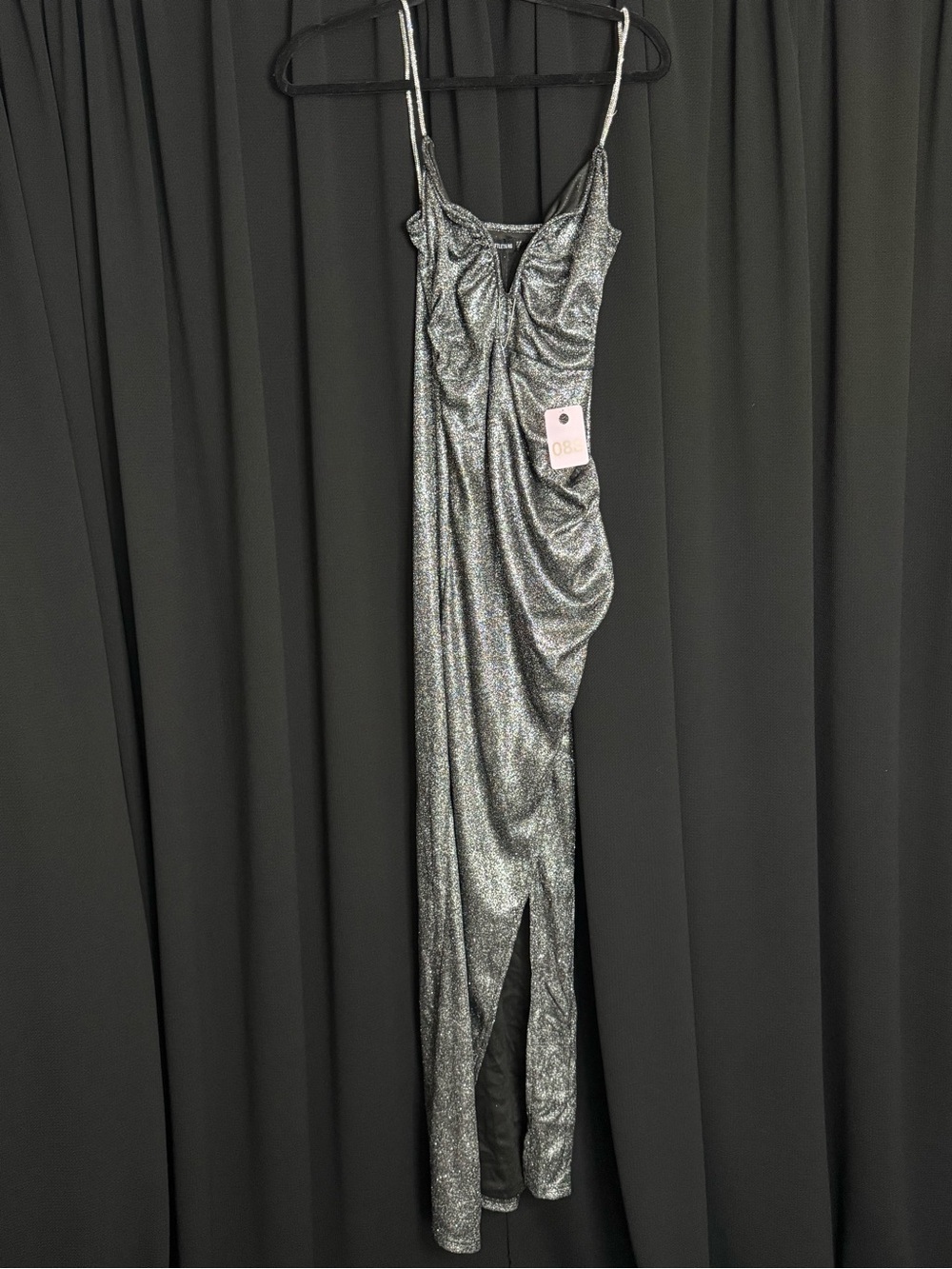 PrettyLittleThing Shimmering Silver Ruched Slip Gown with Slit
